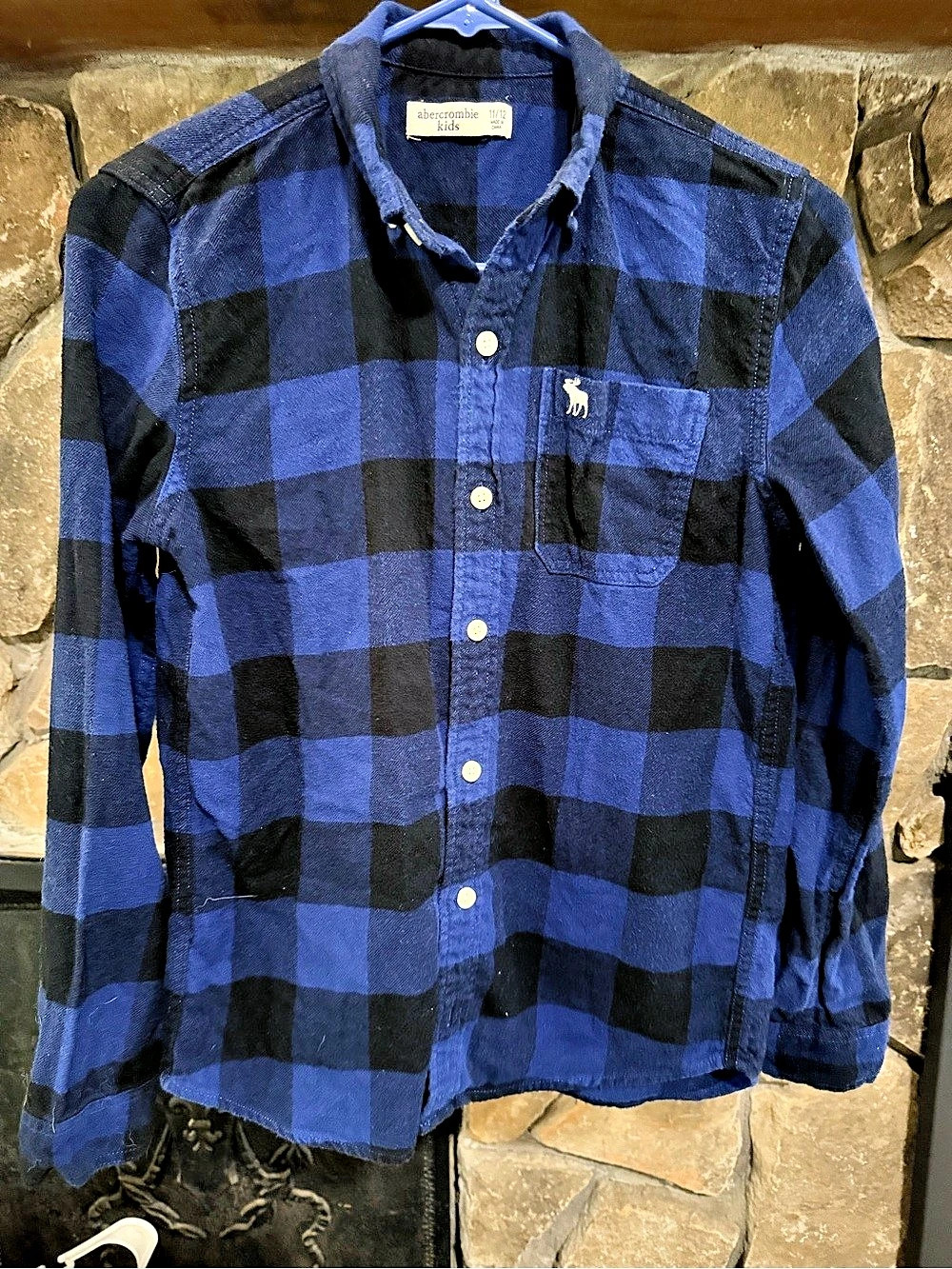 Abercrombie Kids Boys Long Sleeve Buffalo Plaid Flannel Shirt Boys 11/12 Blue